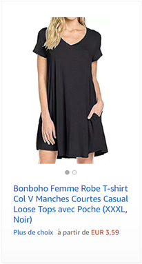 Bonboho Femme Robe T-shirt Col V Manches Courtes Casual Loose Tops avec Poche (XXXL, Noir)