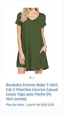 Bonboho Femme Robe T-shirt Col V Manches Courtes Casual Loose Tops avec Poche (M, Vert armée)