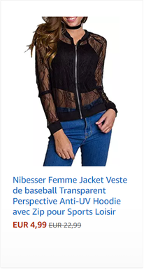 Nibesser Femme Jacket Veste de baseball Transparent Perspective Anti-UV Hoodie avec Zip pour Sports Loisir