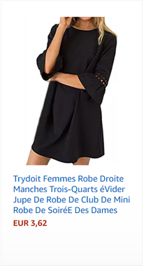 Trydoit Femmes Robe Droite Manches Trois-Quarts éVider Jupe De Robe De Club De Mini Robe De SoiréE Des Dames