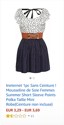 Ineternet 1pc Sans Ceinture ! Mousseline de Soie Femmes Summer Short Sleeve Points Polka Taille Mini Robe(Ceinture non incluse)
