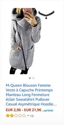 M-Queen Blouson Femme Veste à Capuche Printemps Manteau Long Fermeture éclair Sweatshirt Pullover Casual Asymétrique Hoodie Outwear