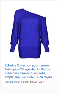 Xclusive Collection pour femme Taille plus Off épaule Uni Baggy manches chauve-souris Robe ample Top 8–20 (M/L, bleu royal)