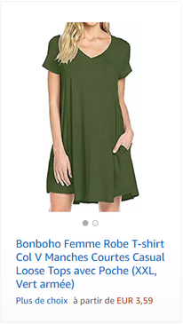 Bonboho Femme Robe T-shirt Col V Manches Courtes Casual Loose Tops avec Poche (XXL, Vert armée)