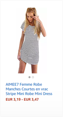 AIMEE7 Femme Robe Manches Courtes en vrac Stripe Mini Robe Mini Dress