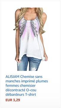 ALISIAM Chemise sans manches imprimé plumes femmes chemisier décontracté O-cou débardeurs T-shirt