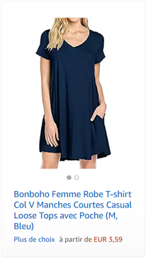 Bonboho Femme Robe T-shirt Col V Manches Courtes Casual Loose Tops avec Poche (M, Bleu)