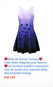 ❤️Robe de femme Tunique❤️Fuibo Robe élégante pour femme ❤️Les femmes papillon impression robe de soirée sans manches Robe décontractée Vintage