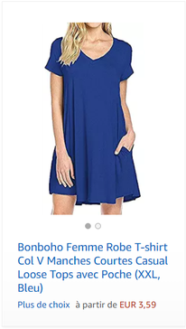 Bonboho Femme Robe T-shirt Col V Manches Courtes Casual Loose Tops avec Poche (XXL, Bleu)