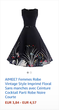 AIMEE7 Femmes Robe Vintage Style Imprimé Floral Sans manches avec Ceinture Cocktail Parti Robe Noire Courte
