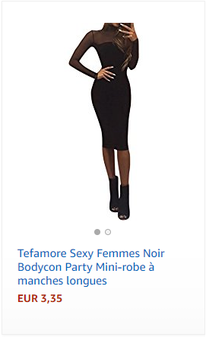 Tefamore Sexy Femmes Noir Bodycon Party Mini-robe à manches longues