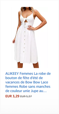 ALIKEEY Femmes La robe de bouton de fête d'été de vacances de Bow Bow Lace femmes Robe sans manches de couleur unie Jupe au genou