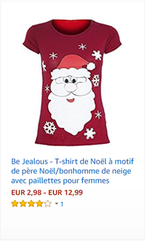 Be Jealous - T-shirt de Noël à motif de père Noël/bonhomme de neige avec paillettes pour femmes