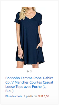 Bonboho Femme Robe T-shirt Col V Manches Courtes Casual Loose Tops avec Poche (L, Bleu)