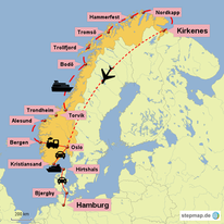 Bild: Karte mit dem Postschiff Hurtigruten