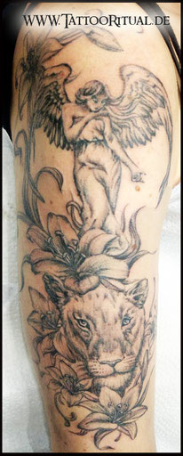 Tattoo Engel Löwe, Tattoo Rostock, Fineline Tattoo Rostock, bestes Tattoostudio Rostock ;)