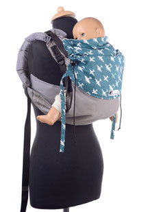 Huckepack Onbuhimo, mitwachsende Babytrage, gut gepolsterte Träger, leicht und schnell anzulegen.