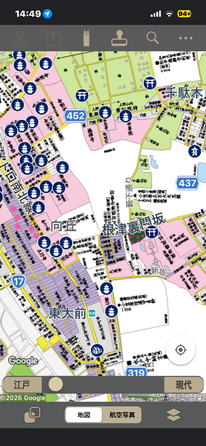 江戸時代の根津神社周辺地図