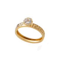 Anello solitario in oro giallo 18kt con greche gr. 1