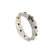 Anello Rosario Con Pietre Nere e Zirconi Bianchi In Oro Bianco 18Kt