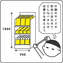 什器のサイズやイメージに合わせてどんなパネルが必要か考える販促担当者