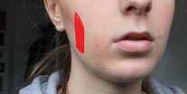 Gesicht mit eingezeichnetem Kaumuskel musculus masseter
