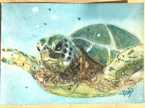 Krafttierbild Meeresschildkröte, Original Aquarell