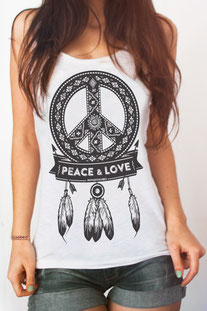 MY POSITIVE VIBES – TANK TOP “PEACE+LOVE“ WEISS