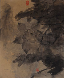 荷花37 LOTUS 37 56X46CM 纸本水墨与矿物色 INK & MINERAL COLOR ON PAPER 2004