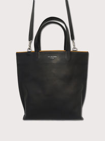 petit sac cabas cuir noir lisere orange fait main paris sellier atelier la colombe made in france