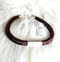 Pferdehaar Armband mit quadratischer Hülse -Gravur möglich- Karabinerverschluss 925er Silber