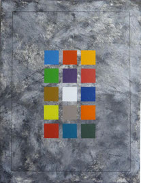 daluz Composition géométrique abstraite aux formes colorées inspiration Miró