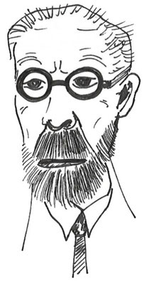 Eine grobe Skizze eines Portraits von Sigmund Freud oder einer stereotypischen Karikatur eines Psychologen/Psychotherapeuten/Psychiaters