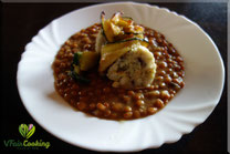 Linsen mit Semmelknödel und gebratenem Zucchini