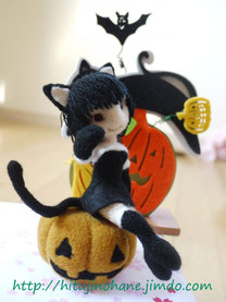 羊毛フェルト ハロウィン黒猫ちゃん Black cat girl