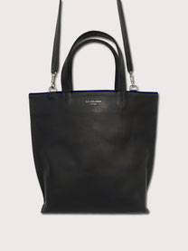 maroquinerie petit sac cabas cuir noir lisere bleu fait main paris sellier atelier la colombe made in france