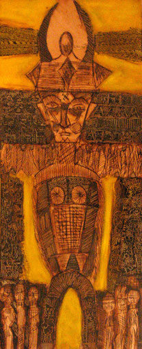 Apparition tribale 80x35 cm, mixed media on peper.