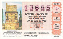 DECIMO LOTERÍA NACIONAL - Nº 13695 - 29 DE JULIO DE 1.989 (1,50€).