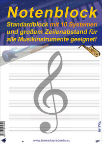 Notenpapier mit 10 Notensystemen pro Blatt