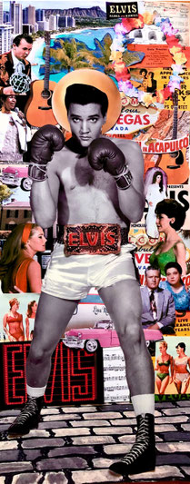 Großformatige Pop-Art Collage ALOHA HAWAII von Divo Santino, 100x50 cm, handgefertigte Mixed-Media Kunst mit tropischen Motiven