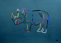 Das Nashorn, liebevoll Rhino genannt in Südafrika, Stolz und nationales Wahrzeichen (Big Five), Kunst & Malerei von "wolffsart", Original Acryl auf Papier