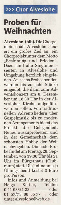 Chorgemeinschaft Alveslohe in den Medien