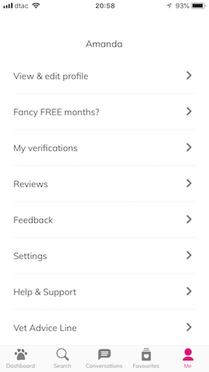 profile menu trusted housesitters app