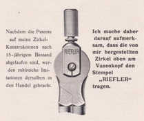 When Riefler's patent 2997 expired in 1892 imitations began to flood the market, prompting Riefler to mark the compass head with the company name [6]. 
