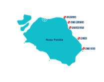 East Nusa Penida dive sites map, Sampalan, Batu Mulapan, Karang Sari, Malibu, Batu Abah.