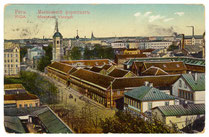 Coloured early 20th century postcard of timber Russian merchants' village in Riga