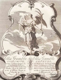 IMA.19.019 Ladenschild und Geschäftskarte von Ellis Gamble (Stahlstich, [vrmtl.] 1808/1810) / © Sammlung PRISARD
