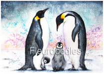 Pinguinfamilie in Aquarell