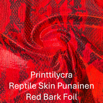 joustava kangas printti lycra Reptile Skin Punainen Red Bark Foil