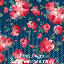 joustava kangas printti lycra Summer rose navy